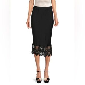 NEW Lea & Viola Black Satin Midi Skirt